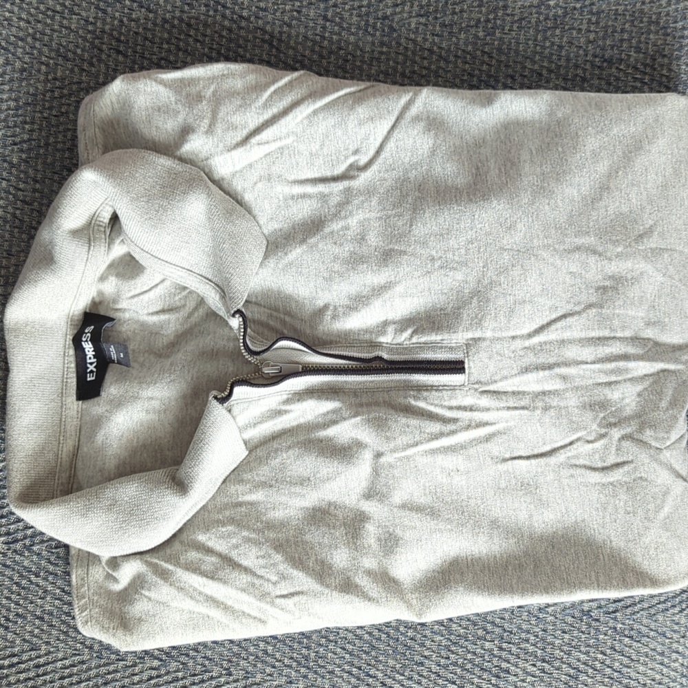 Express Light Gray Zip Collar Polo - Picture 2 of 2